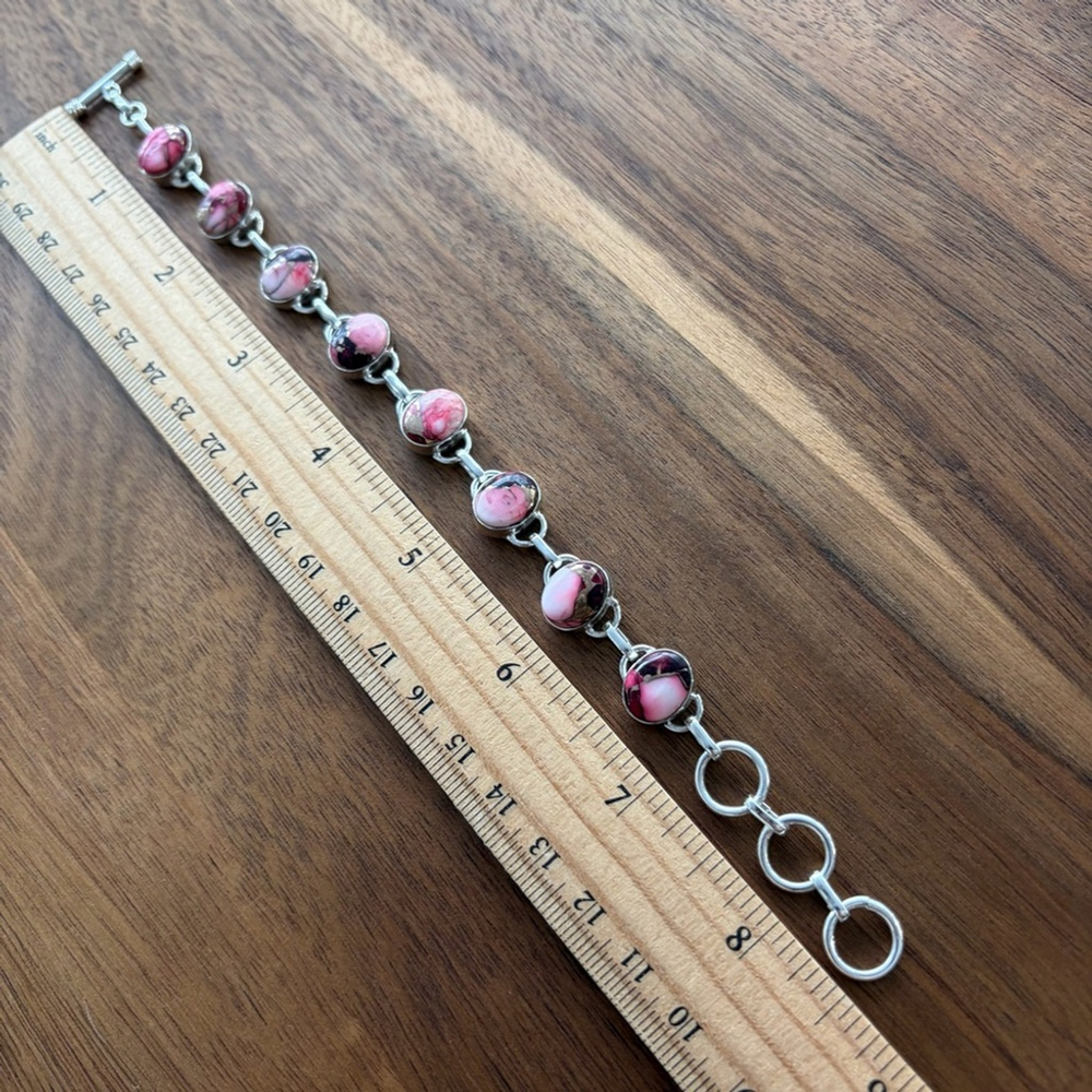 Southwest Genuine Red Rose Dahlia Turquoise Gemstone Bracelet Red Pink New 925 - Picture 4 of 6